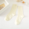 Minimalist light beige mid-calf cotton socks with vertical ribbed texture and clean design - One Size / Beige