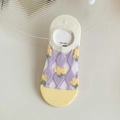 Women's invisible mesh socks with purple diamond pattern and yellow floral accents - Purple Rhombus (1 Pair)