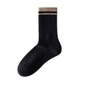 Classic black striped crew socks for women featuring ribbed knit texture and beige stripes - One Size / Black