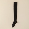 Minimalist elastic black over-the-knee socks with ribbed anti-slip cuffs and knit texture - Black