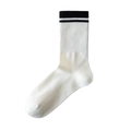 White cotton crew socks featuring black double stripes on ribbed cuffs in athletic style - One Size / White