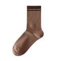 Minimalist coffee brown striped crew socks for women in soft breathable ribbed cotton - One Size / Coffee