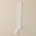 Classic white over-the-knee socks made of stretchy knit cotton in a flat lay view - White