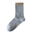 Grey striped crew socks for women featuring brown dual stripes and ribbed cotton fabric - One Size / Gray