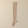 Minimalist beige knitted over-knee socks featuring textured ribbing and elastic cuff - Khaki