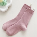 Calze rosa a coste in cotone con etichetta Good Luck e dettaglio viso sorridente - Rosa