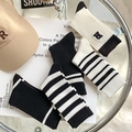 Brown striped college style socks with cute bear embroidery and ribbed texture fabric - Black Series Five Pairs Mixed Set