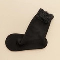 Thick black thermal snow socks for women featuring elegant lace trim and knit texture - One Size / Black