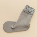 Light grey thermal mid-calf socks with delicate lace trim for a soft feminine look - One Size / Light Gray (1 Pair)