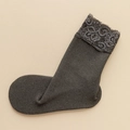 Thick warm dark grey thermal mid-calf socks for women featuring elegant black lace trim - One Size / Dark Gray (1 Pair)