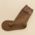 Thick warm dark brown thermal crew socks with elegant lace trim for winter wear - One Size / Coffee (1 Pair)