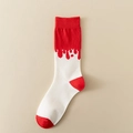 Calze in cotone bianche e rosse con motivo a goccia e dettagli a righe accattivanti - Motivo a Goccia di Vernice