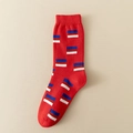 Calze rosse in cotone con strisce blu e bianche e motivi geometrici in stile collegiale - Righe Geometriche Blu Bianco Rosso