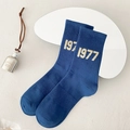 Dark blue 1977 lettered crew socks with ribbed texture for a retro athletic style - One Size / Blue 1997
