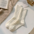 Warme cremeweiße Wollsocken mit Rautenmuster und Rippstruktur für den Winter - Einheitsgröße / Weiß (Arctic Velvet)