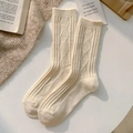 Warme beige Zopfstricksocken für den Winter mit klassischer Rautenstruktur - Einheitsgröße / Beige (Arctic Velvet)