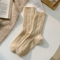 Beige Wollsocken mit Rautenmuster in Wadenlänge mit dicker warmer Thermo-Textur für Winter - Einheitsgröße / Khaki (Arctic Velvet)
