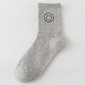 Grey crew-cut cotton socks with embroidered black smiley face icon on the side - One Size / Gray
