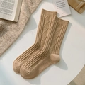 Light khaki wool-blend socks featuring classic diamond trellis and ribbed knit texture - One Size / Coffee (Arctic Velvet)