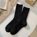 Classic black cable-knit wool socks with thick texture for winter warmth and comfort - One Size / Black (Arctic Velvet)