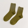 Olive green rib-knit crew socks for women made of premium breathable cotton blend - Grass Green
