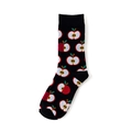 Women's black cotton socks with vibrant red and white cartoon apple prints - One Size / Apple (Black/Red)