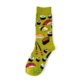 Olive green crew socks featuring cute cartoon sushi and edamame print patterns - One Size / Sushi (Olive Green)