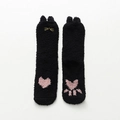 Calze termiche nere in pile corallo con zampe di gatto e cuori rosa carini - Taglia unica / Cuore Nero