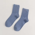 Haze blue crew socks for women with vertical ribbed knit texture in soft cotton - Blue
