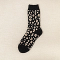 Soft wool mid-calf socks with black leopard print pattern and warm knit texture - One Size / Leopard Print