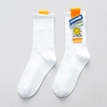 Witte streetwear katoenen sokken met smiley patch en industriële geweven labels - Wit