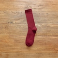 Chaussettes femme bordeaux à côtes avec bords ondulés élégants en coton doux de qualité - Rouge Vin (1 Paire)