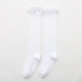 Chaussettes hautes Lolita blanches avec bordures en dentelle et nœuds en soie - Taille unique / Blanc