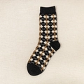 Classic argyle wool socks in black and brown knit pattern for a retro winter look - One Size / Argyle