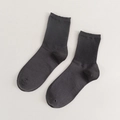 Solid deep grey cotton crew socks with ribbed knitting for women's daily wear - Dark Gray