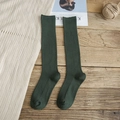 Vertical striped knee-high knit socks in deep forest green for autumn winter season - Emerald Green