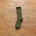 Olive green rib-knit mid-calf socks with elegant black ruffled lace trim details - Green 1 Pair