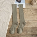 Knee-high ribbed cotton socks in olive green, Japanese JK style solid color long stockings - Bean Green