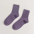 Solid deep purple cotton crew socks with classic ribbed texture and comfortable fit - Purple