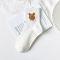 White cotton crew socks featuring cute brown bear embroidery and hi bear text detail - Brown Bear
