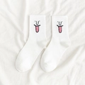 Weiße Baumwollsocken mit lustigem Cartoon-Gesicht und bequemen gerippten Bündchen - Einheitsgröße / Weiß