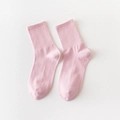 Minimalistische rosa gerippte Damenstrümpfe aus hochwertigem weichem Baumwollgewebe - Einheitsgröße / Rosa