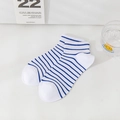 Blue and white striped breathable low cut ankle socks with a cute cartoon smile design - Multiple Thin Stripes