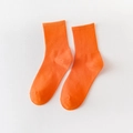 Solid bright orange cotton crew socks for women with minimalist ribbed knit design - One Size / Orange