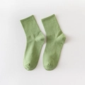 Minimalist avocado green crew socks with vertical ribbed cuffs in soft cotton blend - One Size / Army Green