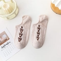 Socquettes beiges en coton avec maille ajourée et trois nœuds brodés marrons - Beige (Nœud)