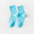 Sky blue knit crew socks featuring wide ribbed cuffs and soft cotton blend texture - One Size / Glossy Blue