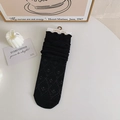 Women's black hollow-out pointelle knit crew socks with breathable floral mesh design - One Size / Black Waterdrop