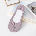 Light purple ice silk low-cut no-show sock with a cute cartoon rabbit pattern design - Purple