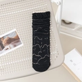 Black mid-calf socks with cute bear patterns and wavy ruffled edges for women - One Size / Black Little Bear